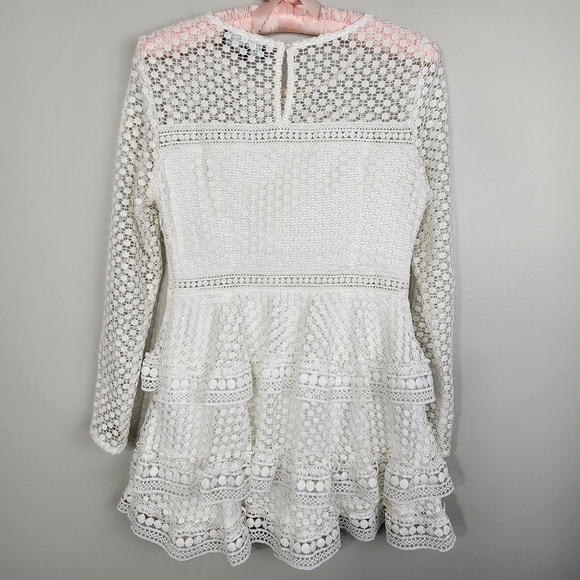Lulu's Begins With Love White Crochet Tiered Mini Dress Size M Graduation Bridal - Picture 5 of 14